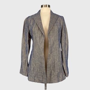 Lafayette 148 New York Womens Linen Blend Long Blazer Blue Cream Geo size 8